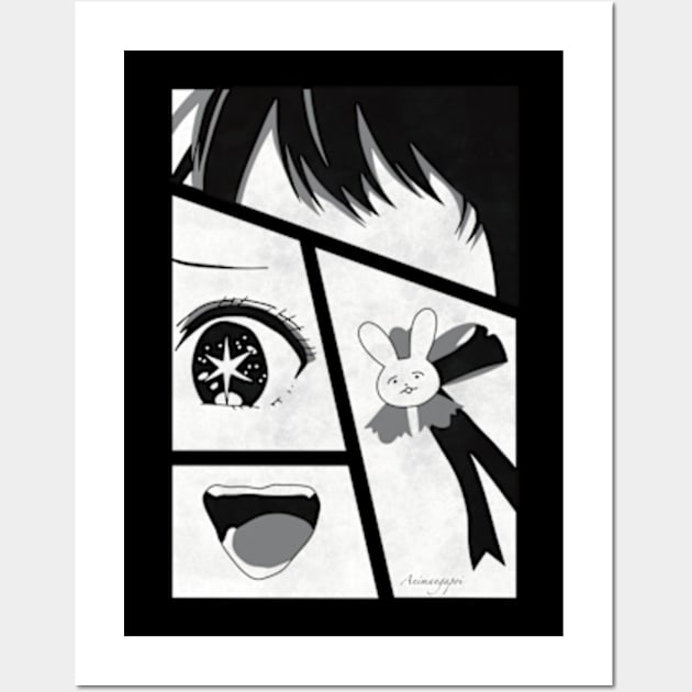 Ai Hoshino from Oshi no Ko or My Star Idols Child Anime Character in Cool Minimalist Black and White 4 Manga Panel Style Design Wall Art by Animangapoi